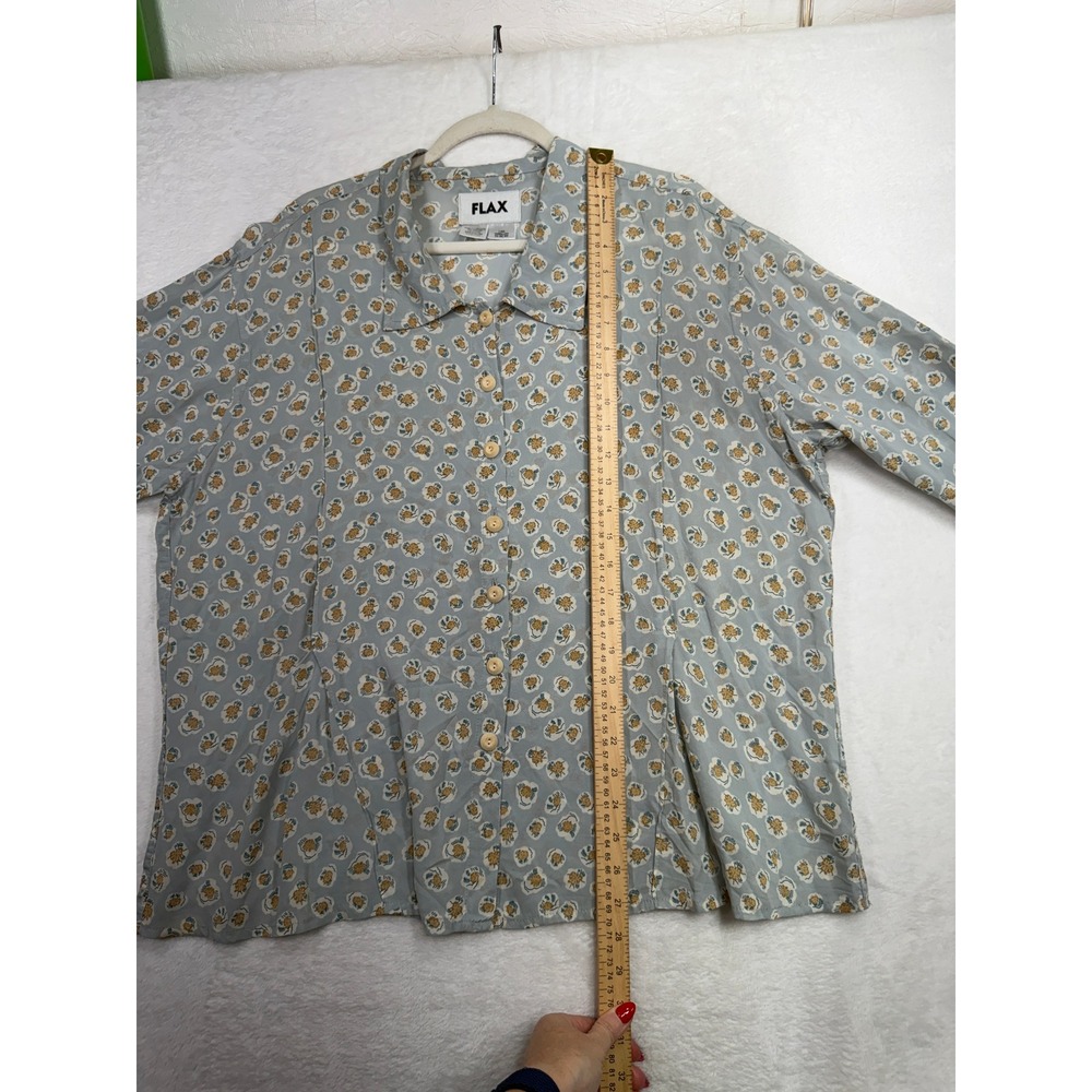 FLAX Medium Button Down Shirt Floral Relaxed Long Sleeve Cottagecore Prairie - Picture 9 of 11